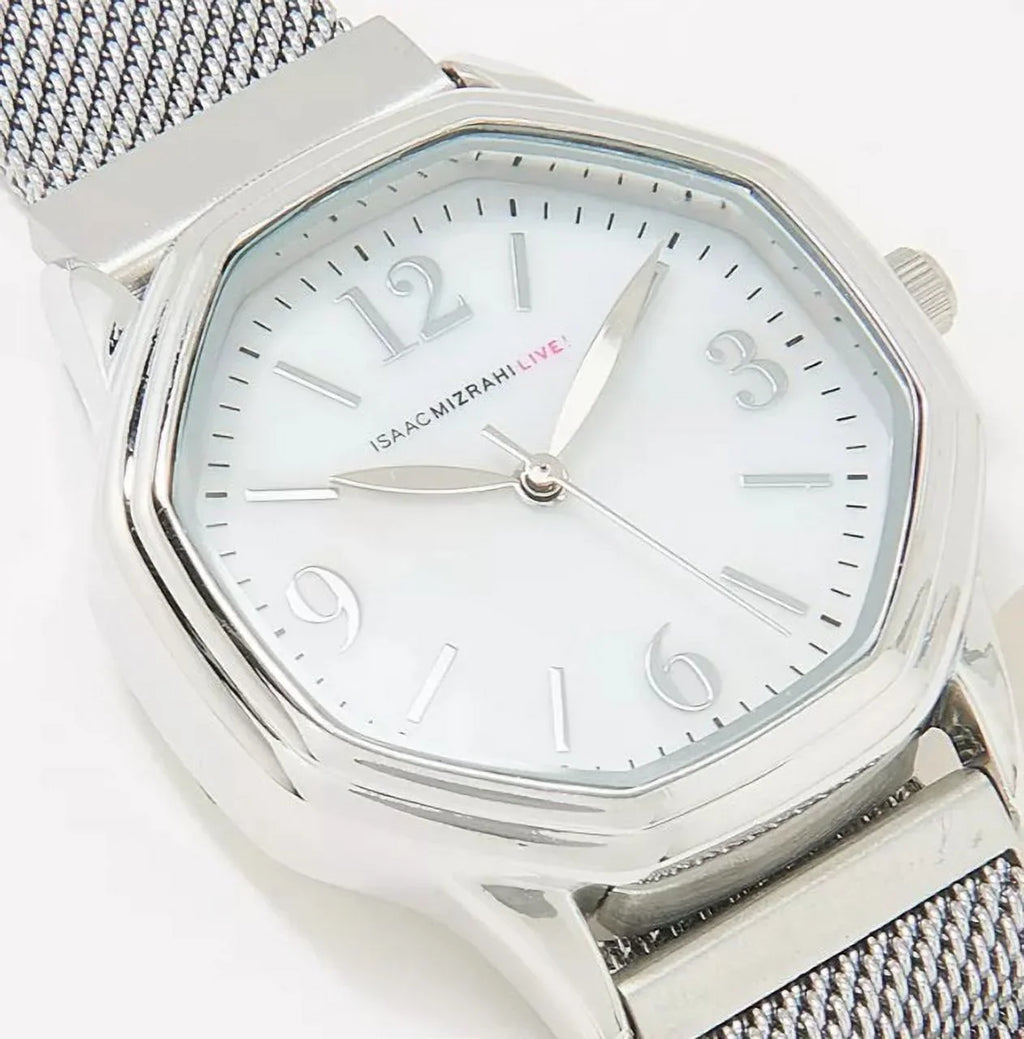 Silver Watch Octagon ADJ Steel Magnetic Mizrahi Live! Isaac Strap Stainless Mesh