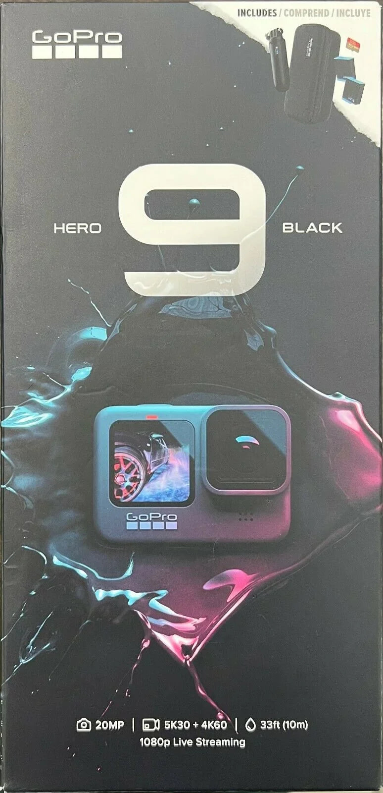 Action Extra Brand Battery/Case/64GB Bundle -- Black Camera GoPro HERO9 New
