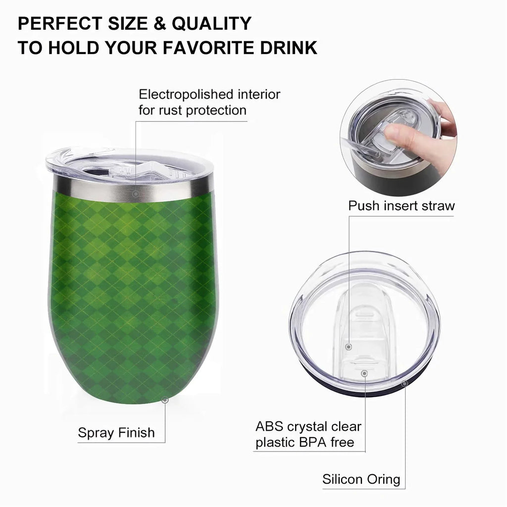 Insulation Tumbler with Cup Cups, Argyle Cup Lid, Layer Background Textured Double Big Green Cup 304 Wine Belly U Insulated Steel Shape Vacuum Hidove Eggshell Stainless 12oz Cups