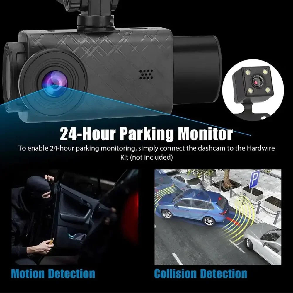 Recorder Car Recorder 2in Driving Anself 3 Cameras Multi-Language Car Dash Cam Clear Recording Mirror Auto Video Rearview Safety Car
