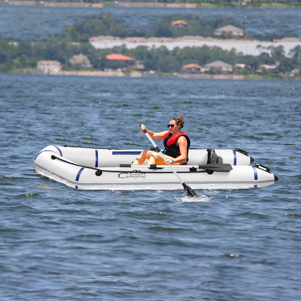 7.5 Zimtown with Oars Gray/White Adult Inflatable Boat, ft and Fishing Pump,