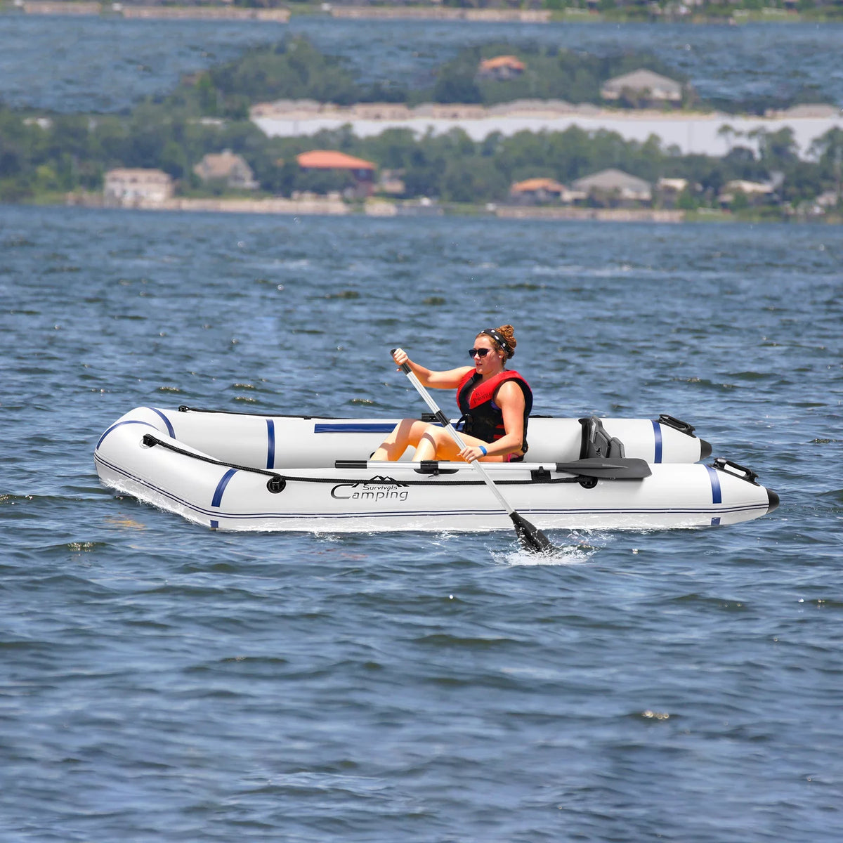 7.5 Zimtown with Oars Gray/White Adult Inflatable Boat, ft and Fishing Pump,