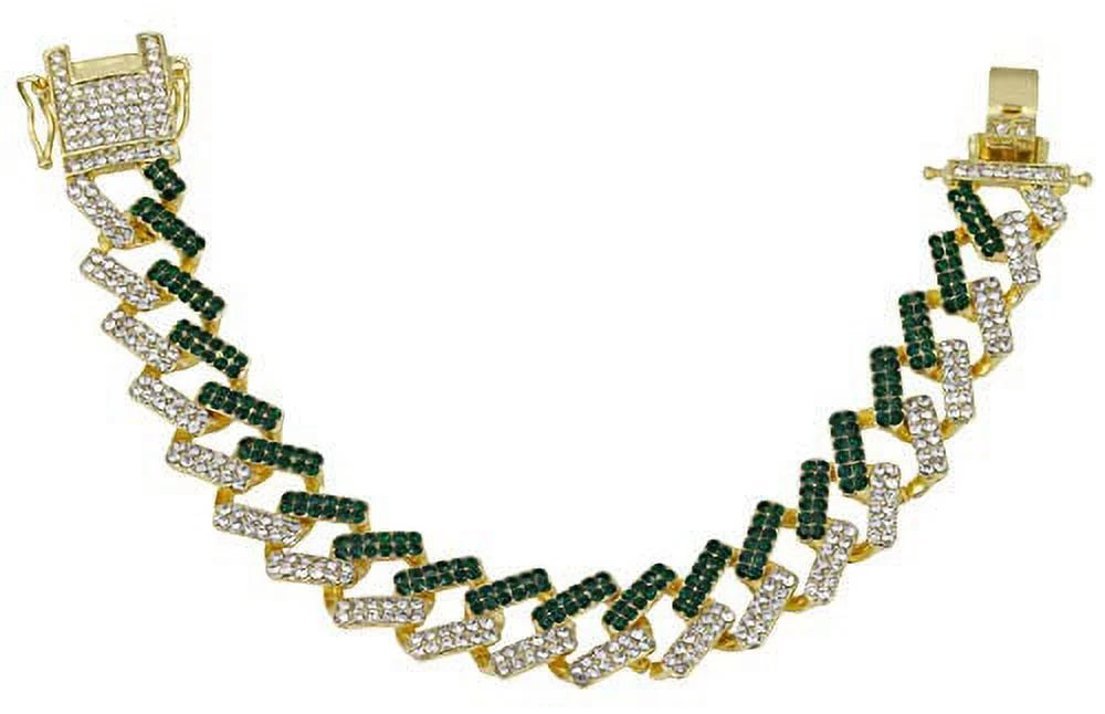 Green) Money Silver Bracelet Bling-ed Gold Watch Out Round - Luxury ZZ Mens (L0504DXB Out w/Bling-ed