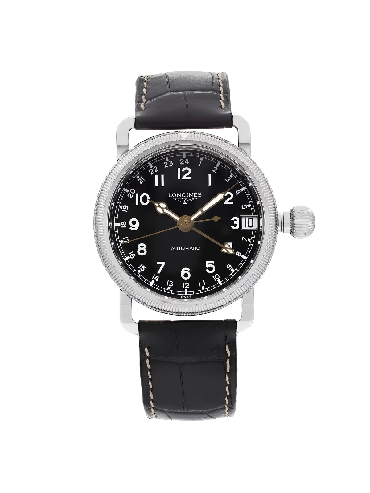 Avigation Steel New L2.778.4.53.2 GMT Watch Heritage Automatic Longines Black