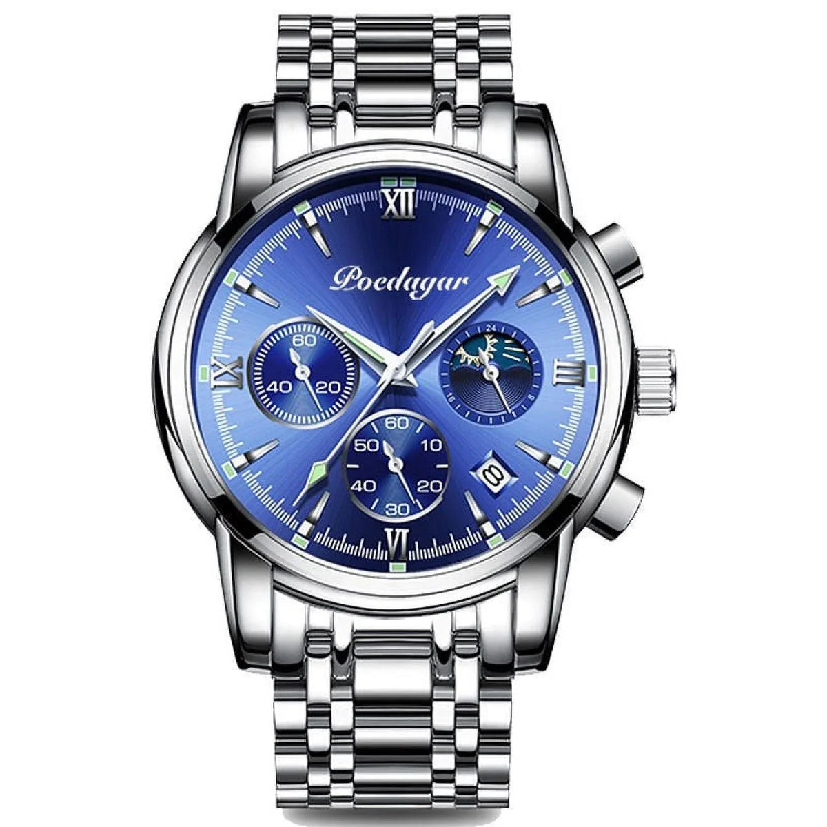 POEDAGAR Leather Fashion Watches Top Wristwatch Clock Brand Blue Mens Sport Luxury Waterproof Watch Quartz Casual Male