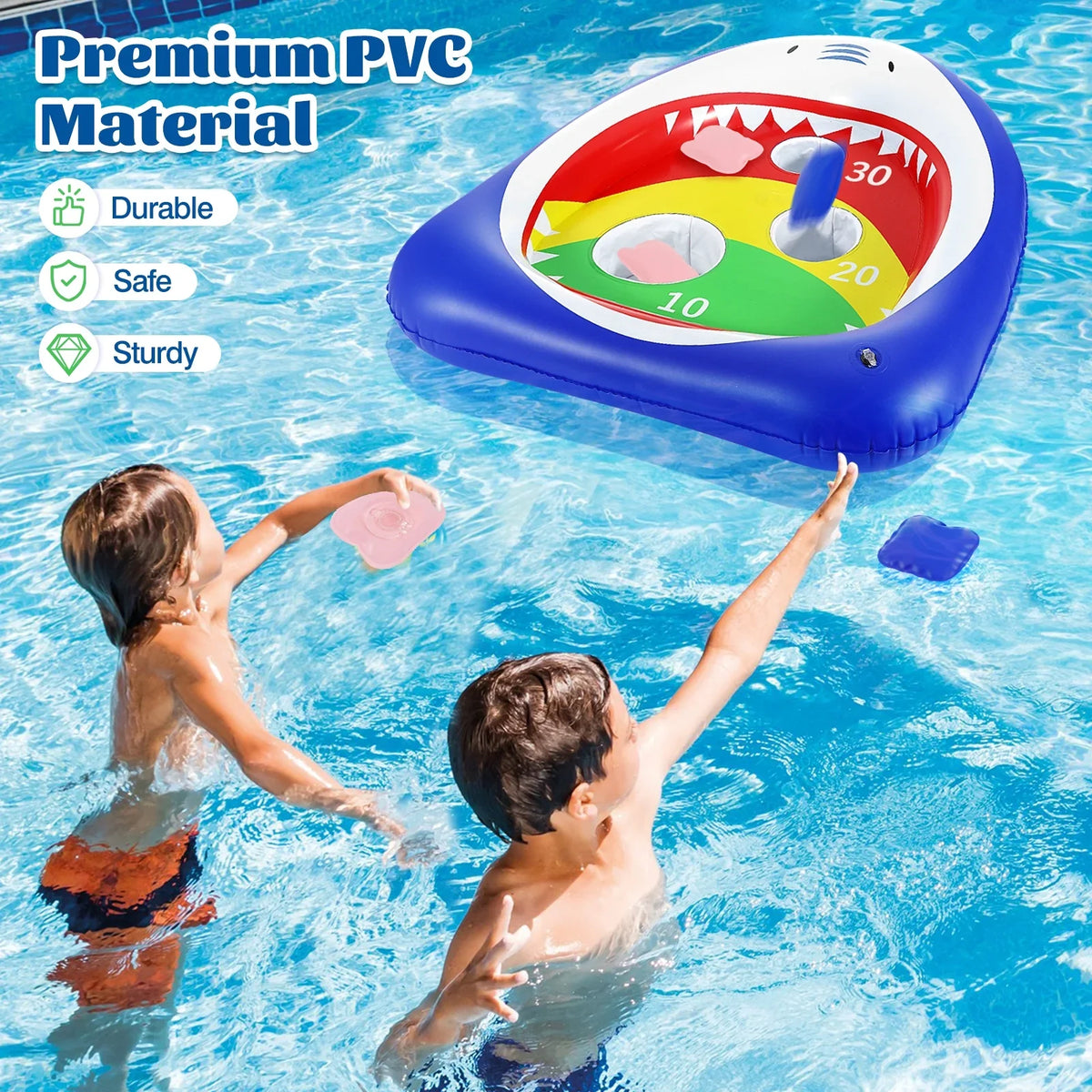 Toss Toys Toy MoKo Inflatable Adults with Blue 8 Summer Games Pool Family Shark Kids Party for Ring Carnival, Floating Sandbag, Water
