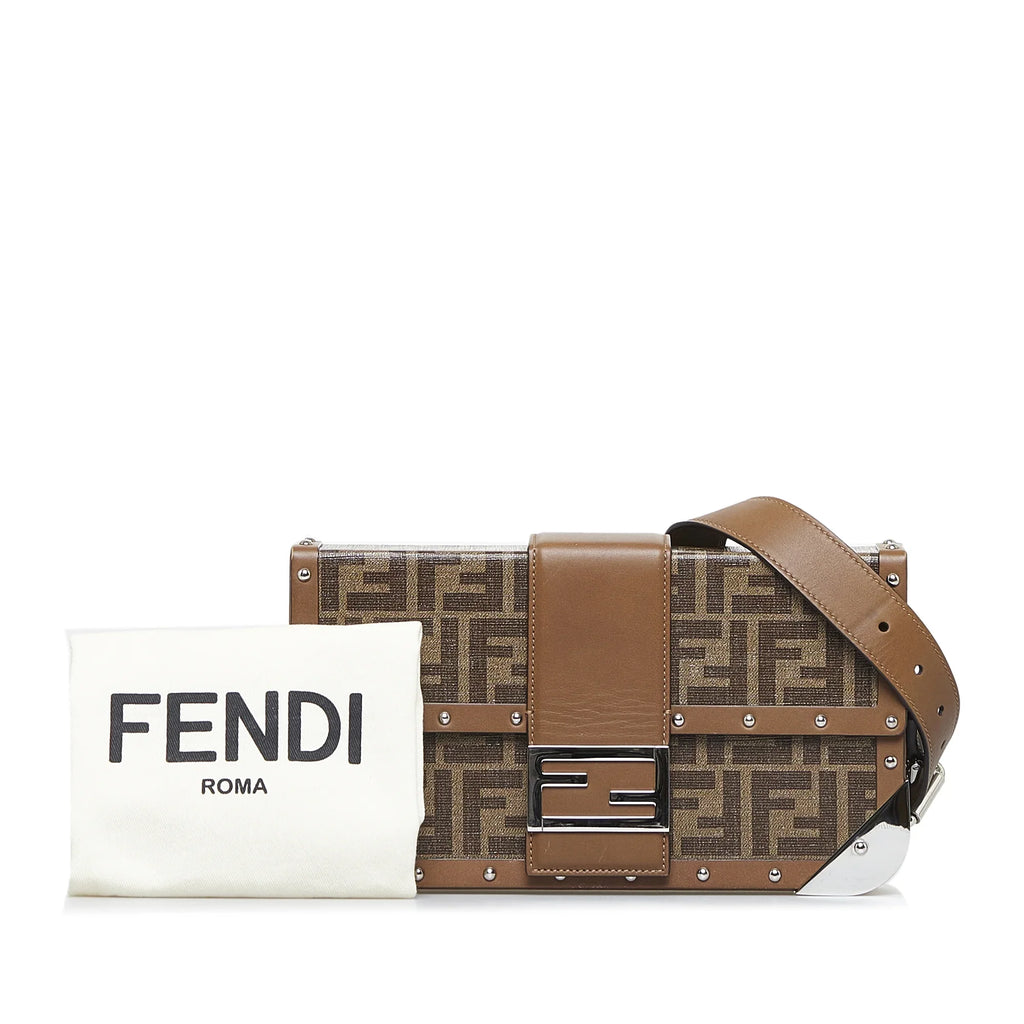 Fendi Coated Baguette (Good) Brown Unisex Fabric Crossbody Trunk Authenticated Zucca Canvas Pre-Owned Bag