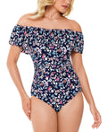 Solutions 14 Swim Ditsy Blue Piece Vintage Womens Swim One Floral