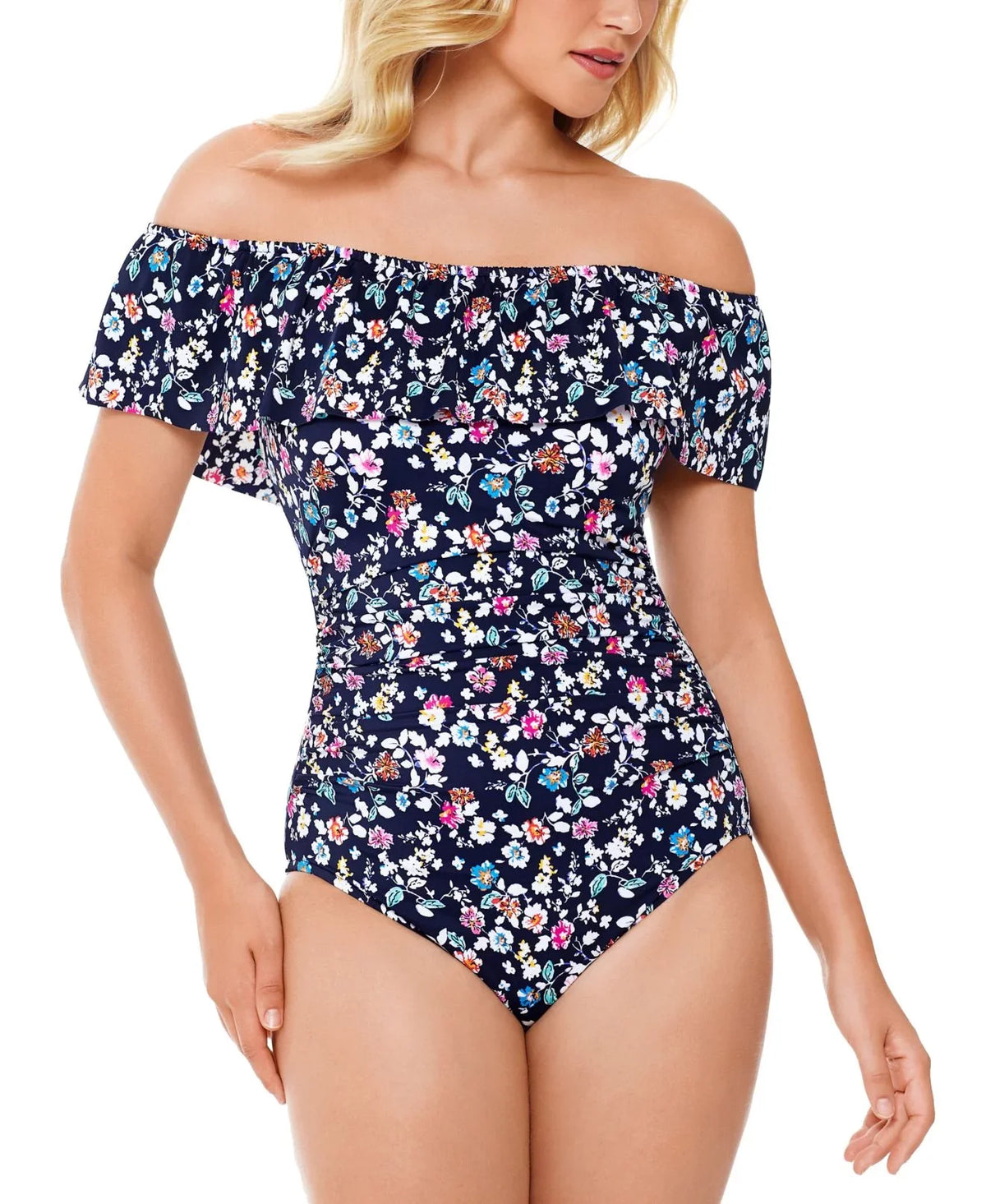 Solutions 14 Swim Ditsy Blue Piece Vintage Womens Swim One Floral
