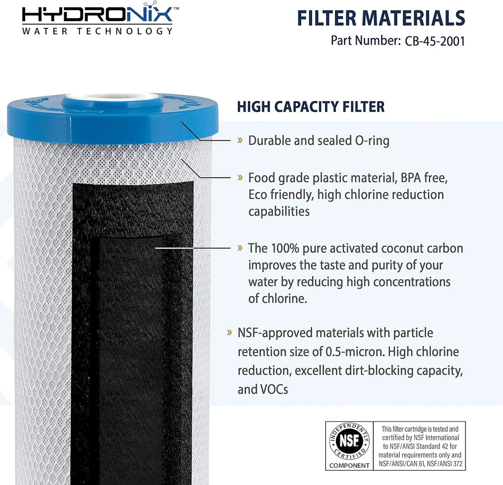 Hydronix Replacement 20-inch 4.5-inch Water x Filter CB-45-2001 Carbon 1 Micron