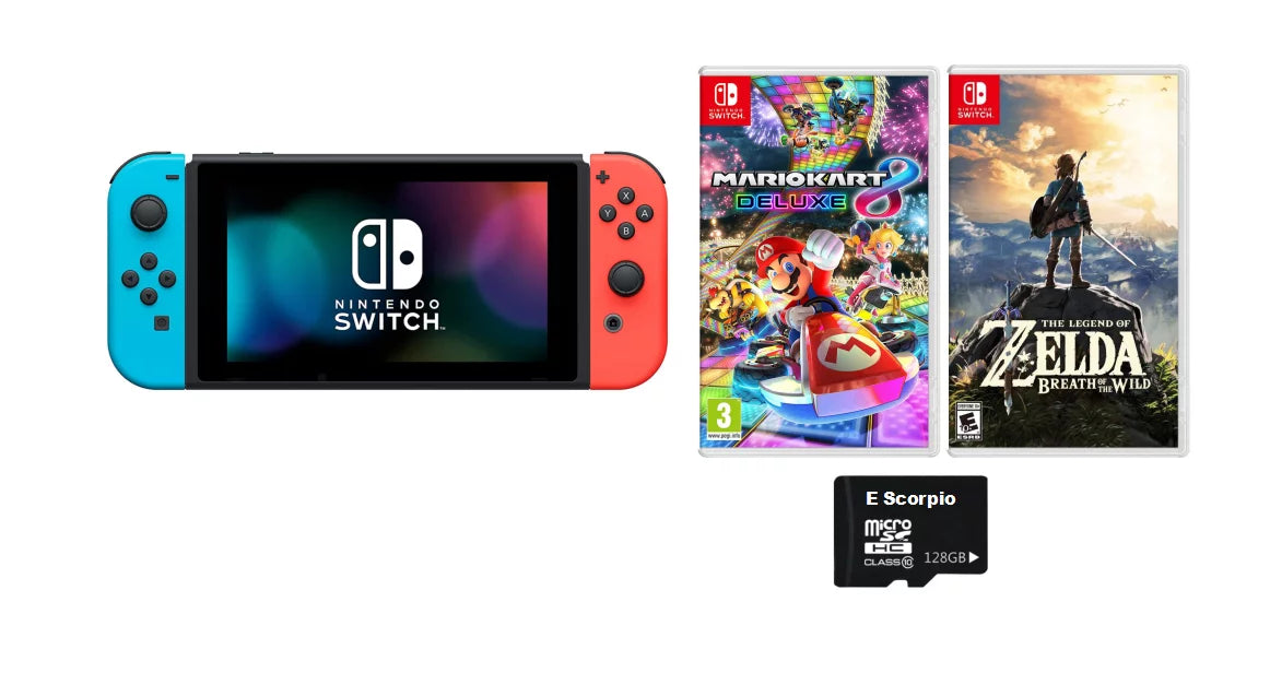 Joy-Con, Mario Bundle: the Wild Nintendo Deluxe of of Membership Neon Kart /The Switch Months Online 8 Nintendo Legend Red Nintendo 32GB Breath Switch and Blue and Console Zelda: Switch 3 with