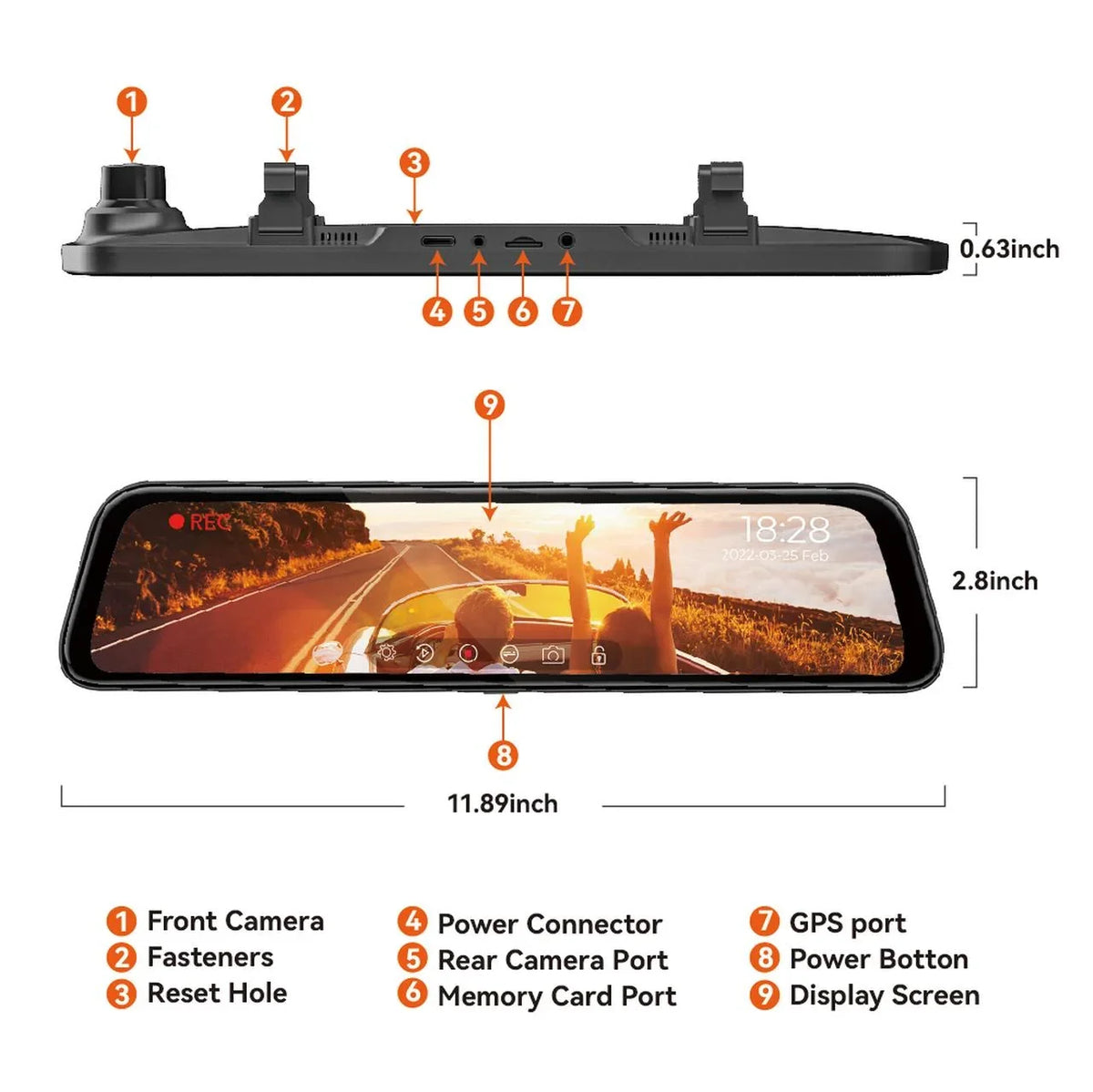 Cam, 4K Screen, with Backup 12" & Free Camera Parking Rear Touch GPS Full Dash Mirror Monitor, View 32GB Camera, Mirror WOLFBOX Card Dash