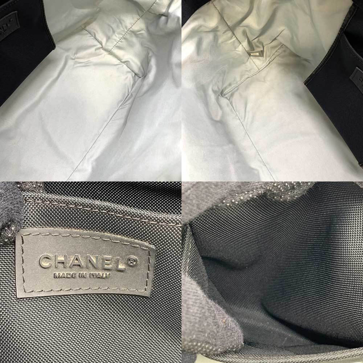 CHANEL Handbag Gray Pattern Line Tote Summer Canvas Bag Nylon High Horizontal Ladies Black x Pre-Owned Sports (Fair) Men's Wave