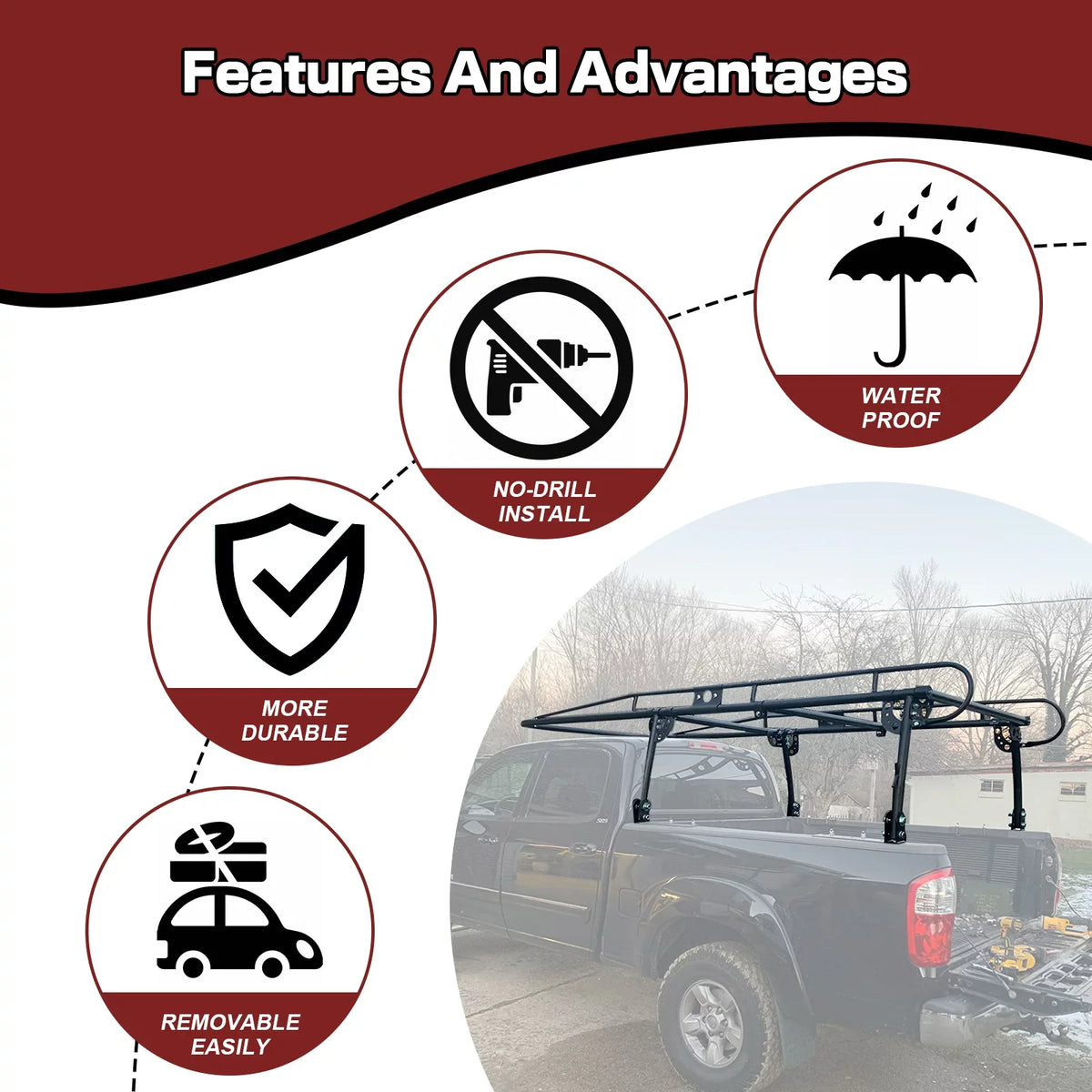 1000 LBS Truck Lumber Universal Cab Ladder Rack Bar 60 Adjustable Over-Cab Bed Pickup Kayak Contractors Kojem Rack Side Long Inch