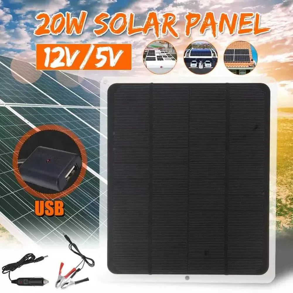 Fan Car Solar Portable Hiking Light 20W Panel, Solar moobody Camping Removable Power Recharger for