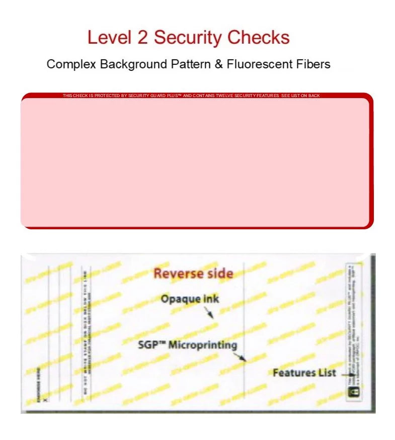 8-1/2" Background w Checks, Paper, PACK 100 Red Complex SHEETS 12 - High-Security 3-Up 11", OF Microperfed Security x Check Pattern, Zapco Features with