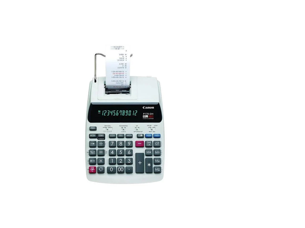 Digits 1 Clock, Change, Sign Each - Item Count, Compact - Calendar, 12 Printing Canon Calculators P170-DH-3 - White