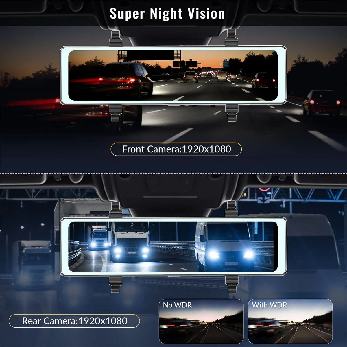 1080P Rear View Cameras,FM Front Control Mirror Recording with Assistance, Dual Auto,11.26" Cam Apple WDR,Loop Wireless Carplay&Android Transmitter,Night Voice Rear Mirror View Dash Vision,Parking and
