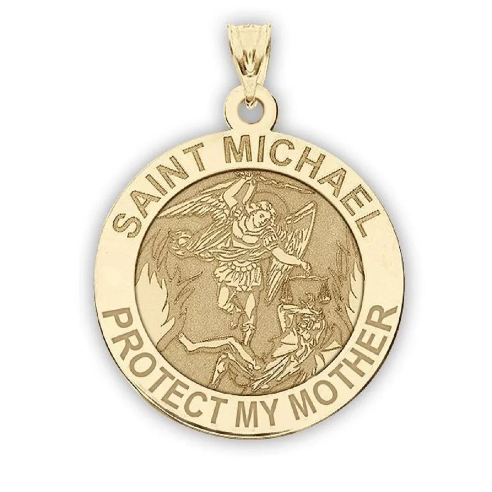 Protect Yellow Gold Mother - Michael 14K Medal in - Picturesongold.Com Religious My Saint Solid 1 inch