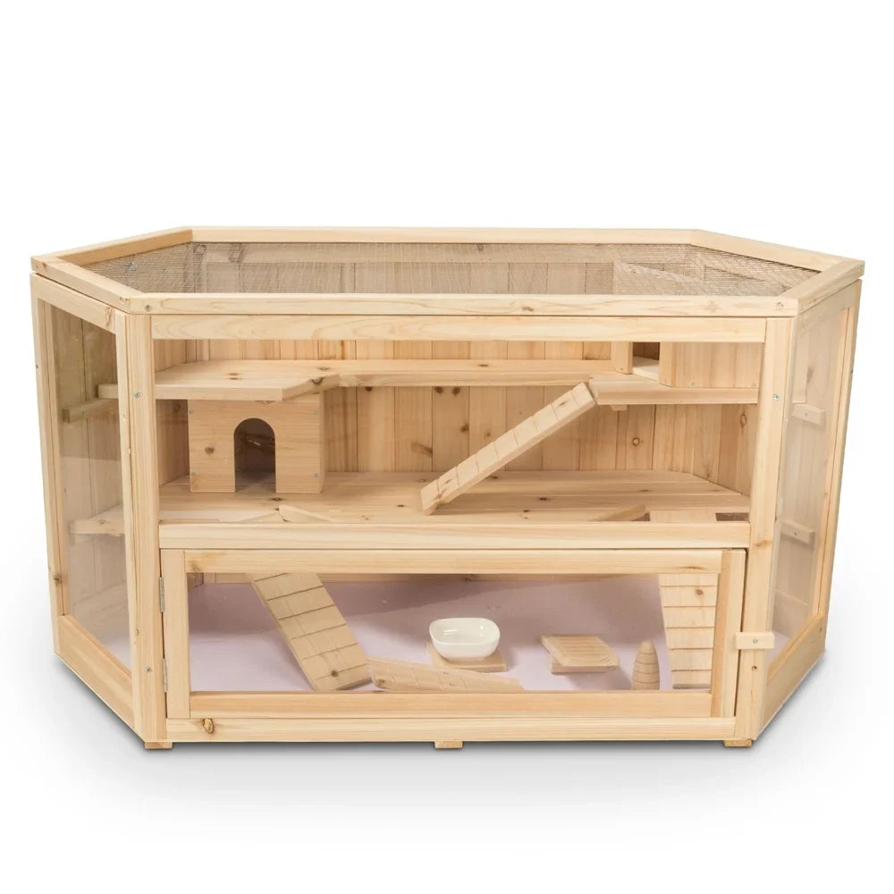Fir WHC001 Mansion, Deluxe Pig, 3-Tier Hamster ALEKO Wood Guinea Large
