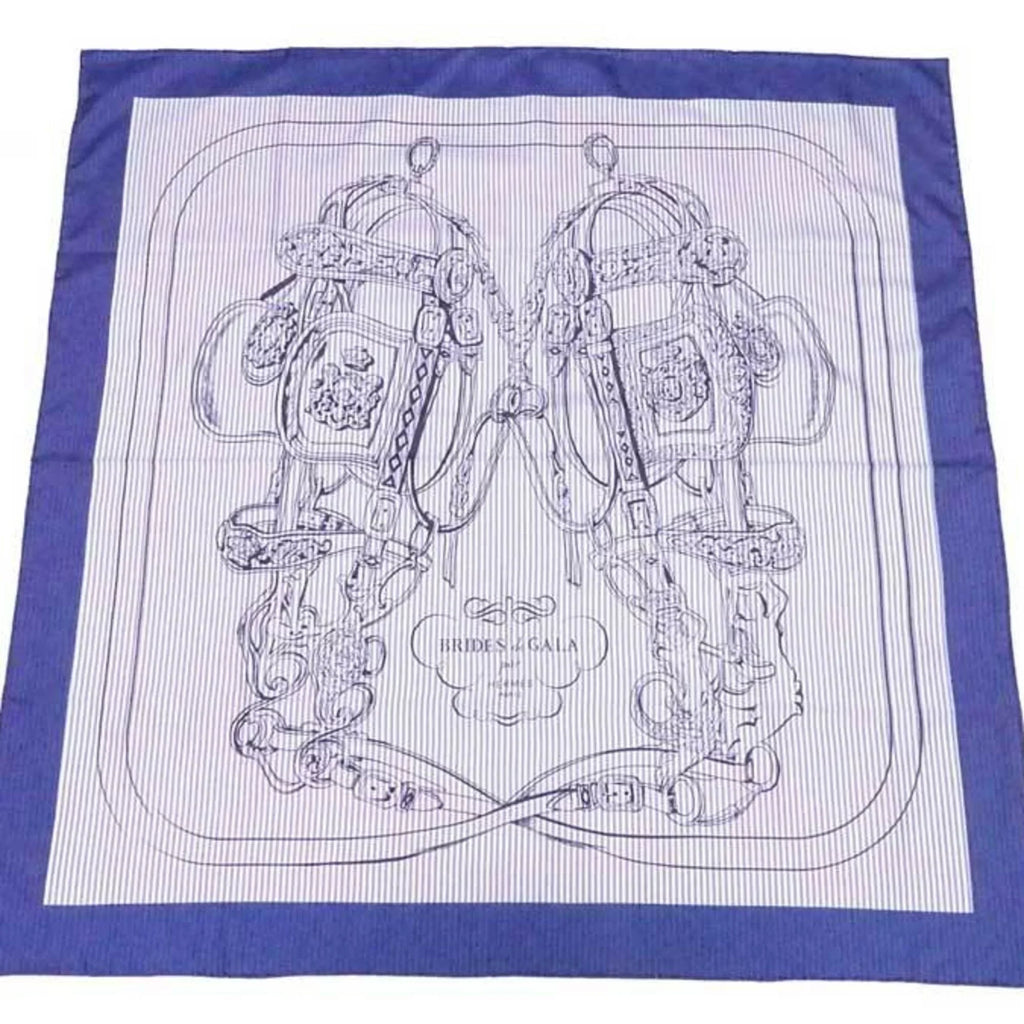 Pre-Owned navy Hermes x white (Good) HERMES ladies GALA 90 silk BRIDES scarf Carre de