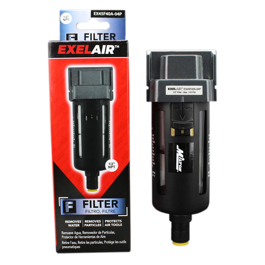Automatic - - NPT Float/Overnight by Polycarbonate 1/2" Air Bowl, Milton FRL EXELAIR™ (EX45F40A-04P) Filter