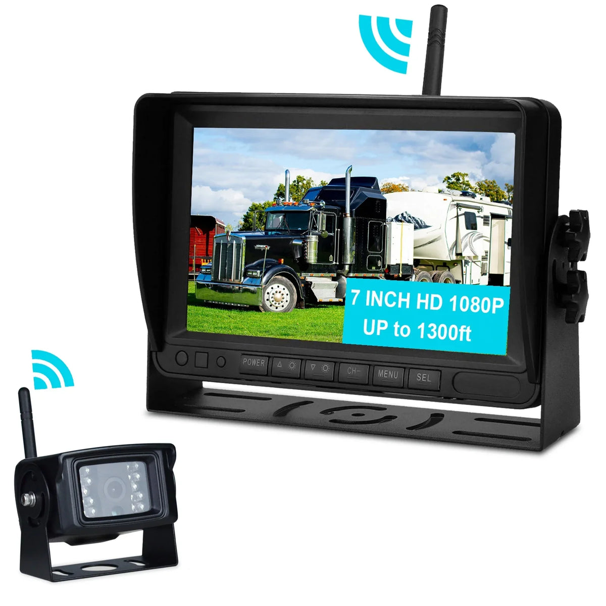 Trailer Camera Wireless Truck Rear 1080P 1CH AHD Kit Backup for 7" View Display