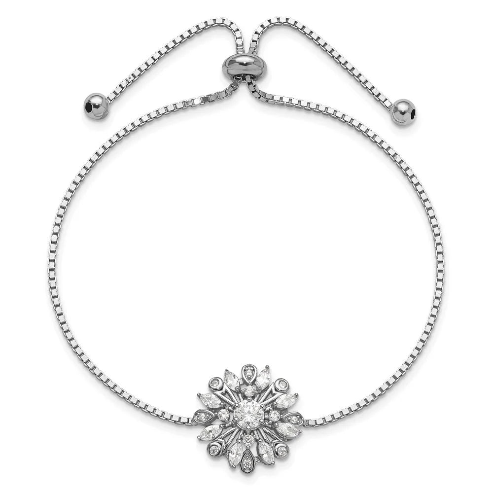 Sterling Auriga Women for CZ Bracelet Adjustable Silver Floral Rhodium-plated Bolo 925