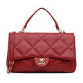 Carry Satchel Easy Unisex Pre-Owned Chanel (Good) Authenticated Lambskin Red Small Flap Leather Bag