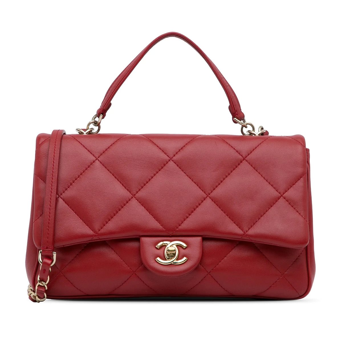 Carry Satchel Easy Unisex Pre-Owned Chanel (Good) Authenticated Lambskin Red Small Flap Leather Bag