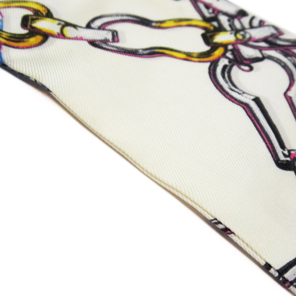 x Pre-Owned (Good) Vuitton MP1691 Louis Ribbon 100% Blue Silk Ivory Scarf Bandeau