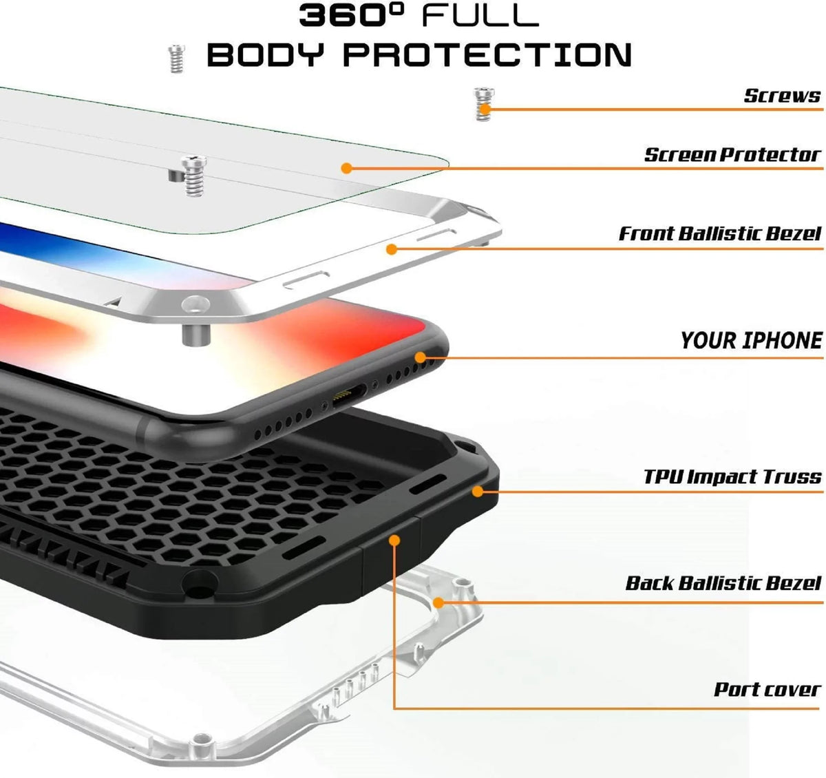 Travel (Silver) Duty Grade and Shockproof Plus Resistant Rugged Gorilla Military Metal 6 Outdoor Case Protection, iPhone Glass Aluminum Scratch Heavy