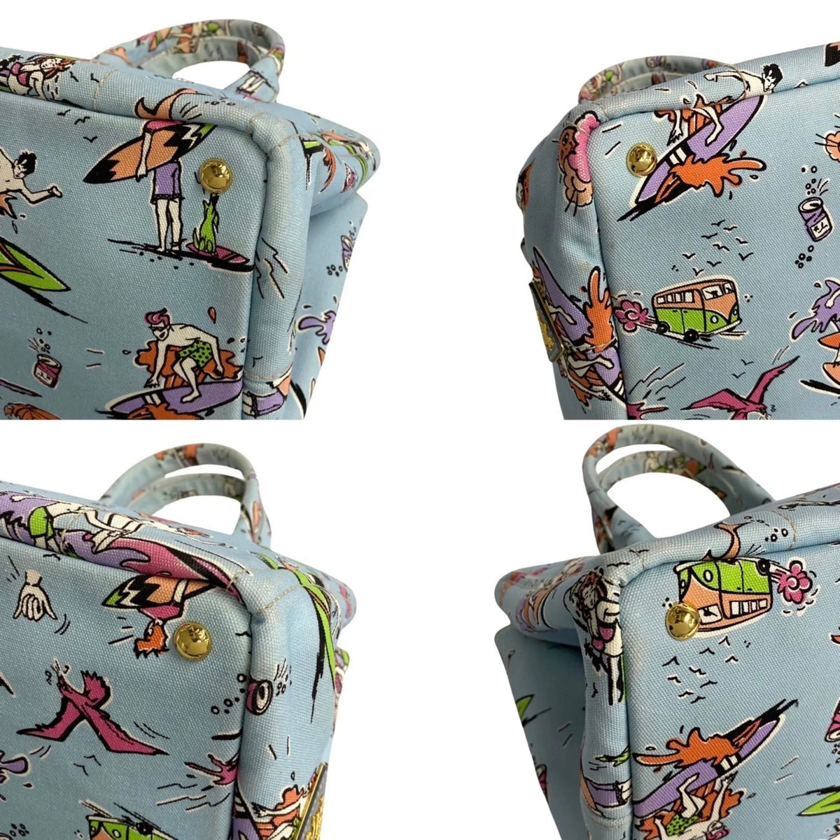 Pre-Owned 25905 Prada Canvas Tote Blue Multicolor Surfing (Good) Handbag Bag Pattern PRADA Triangle Canapa