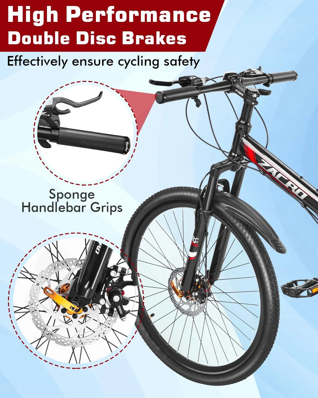 Speed/Carbon MTB Folding Steel Mountain High-Carbon Absorbers Bike, Inch Red City & Fiber Upgraded Zacro Disc Dual Brake Bikes, Shock 26 24 Road Wheels Bicycle,