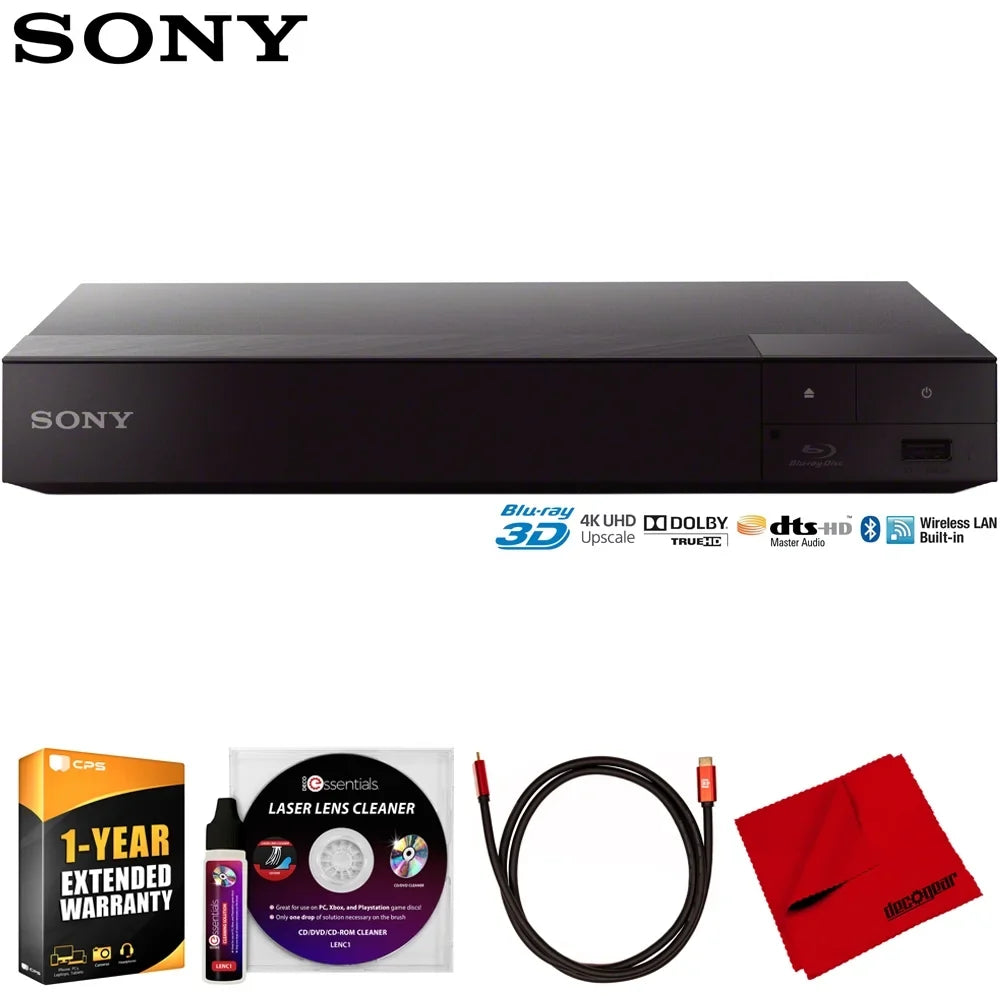 3D Laser Microfiber Upscaling Cleaner & Cloth, Streaming Sony CPS Disc Protection Year Deco Cleaning Deco Enhanced Pack 6FT Essentials Cable, 4K Bundle BDP-S6700 Lens Blu-ray 1 with HDMI Player Gear