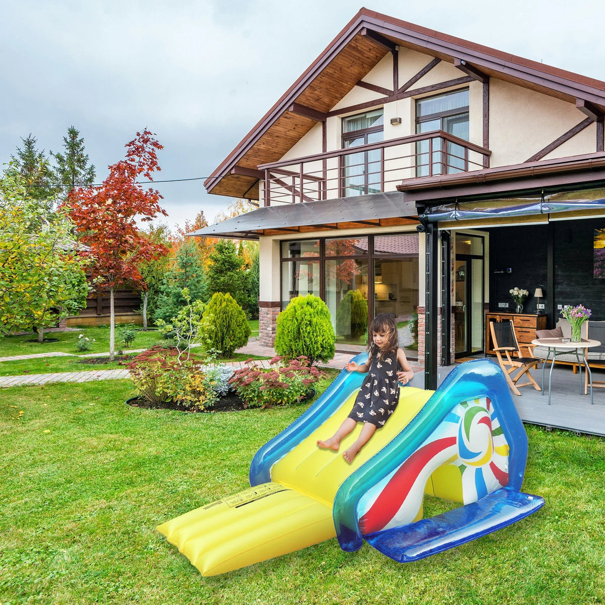 Northlight Yellow Blue Side Pool and Attached Slide an 98-Inches Sprayer, With
