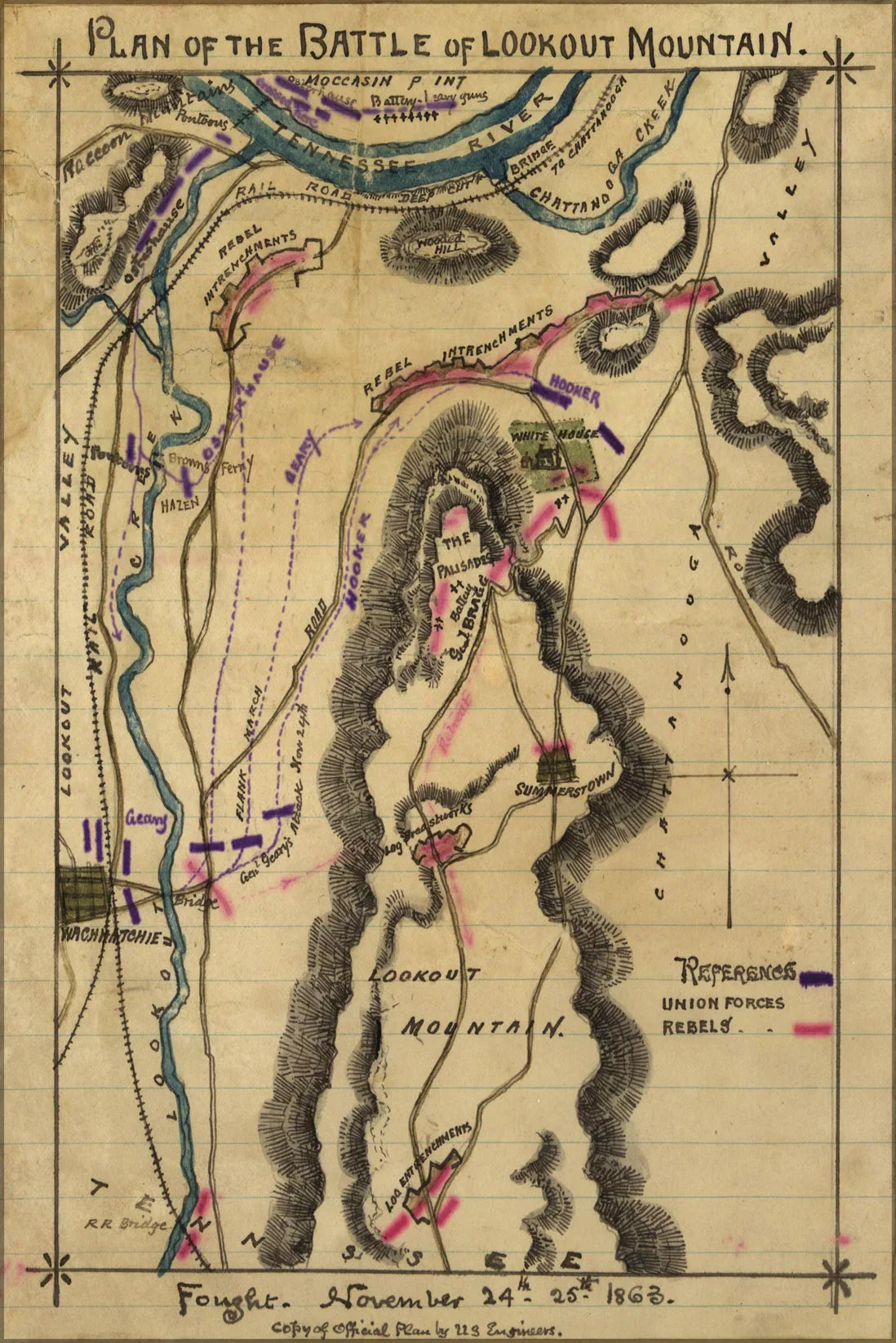 Poster, 1863 map Battle Lookout tennessee Mountain of 24"x36" Gallery