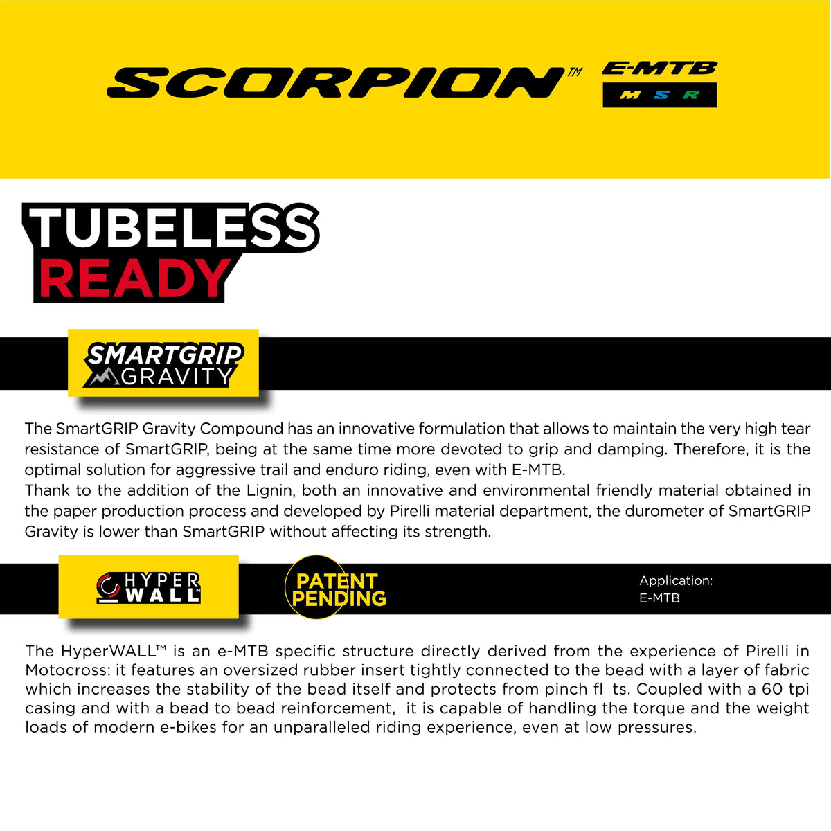 and x SmarTUBE Ready Bicycle for 23/32-622 E-MTB Use, Mountain M Tire Pirelli Terrain, 2.6 E-Bike Mixed TLR Bike Tubeless 27.5 MTB, Tire, + Trail Scorpion Versatile E-Mountain Enduro Clincher