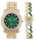 Green) Money Silver Bracelet Bling-ed Gold Watch Out Round - Luxury ZZ Mens (L0504DXB Out w/Bling-ed