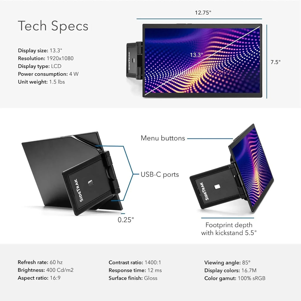 Triple 13.3'' for Monitor Portable (13.3'' Laptop SideTrak Pro Monitor) Swivel