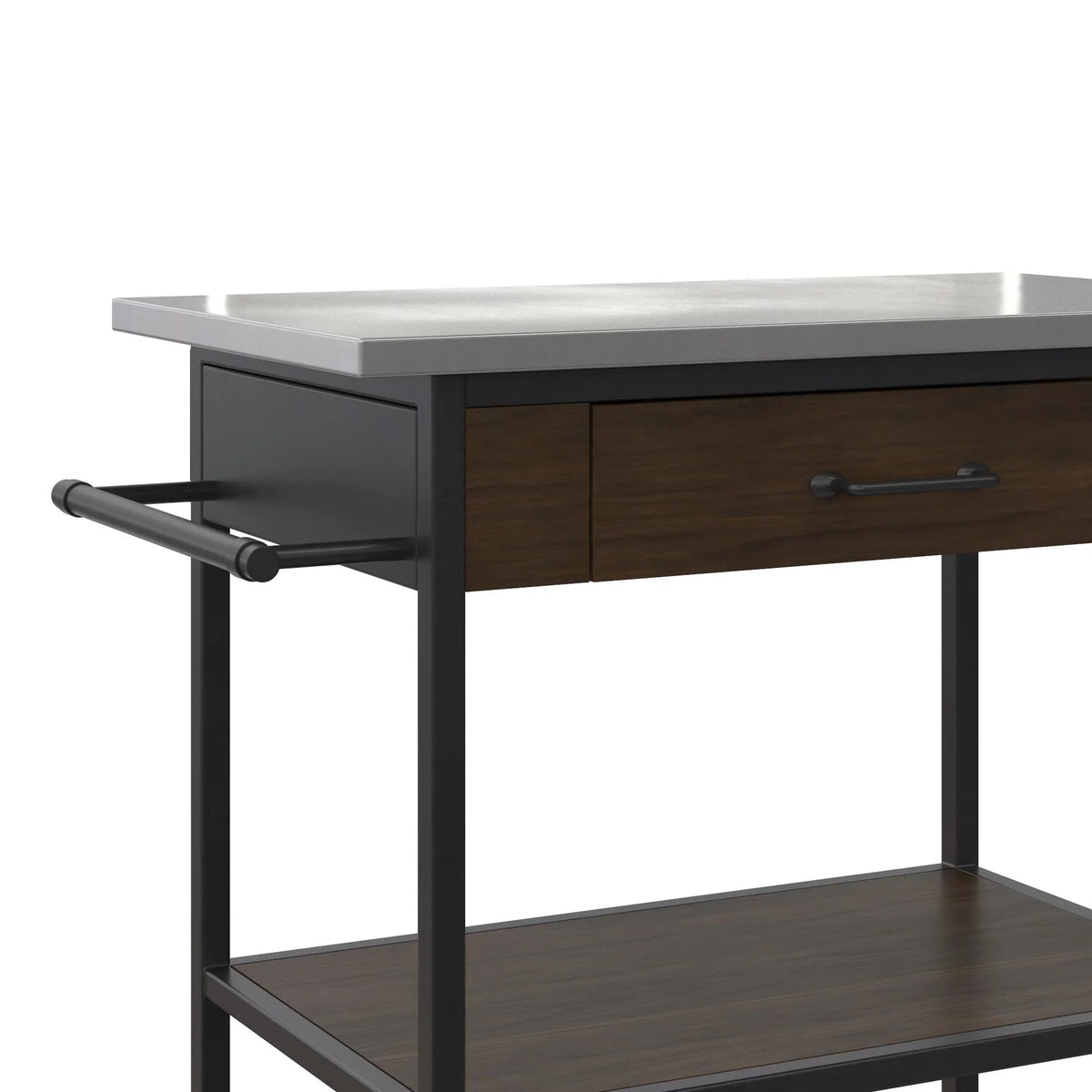 Brown Metal Counter Kitchen Black Storage, Stainless Pantry Cart, Top, Frame, DHP Steel Kane