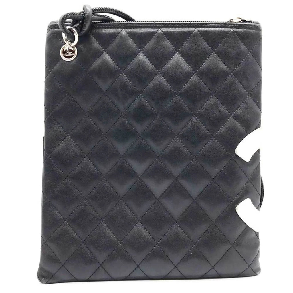 Black Cambon Pre-Owned Shoulder 100s Line (Fair) CHANEL Bag Leather
