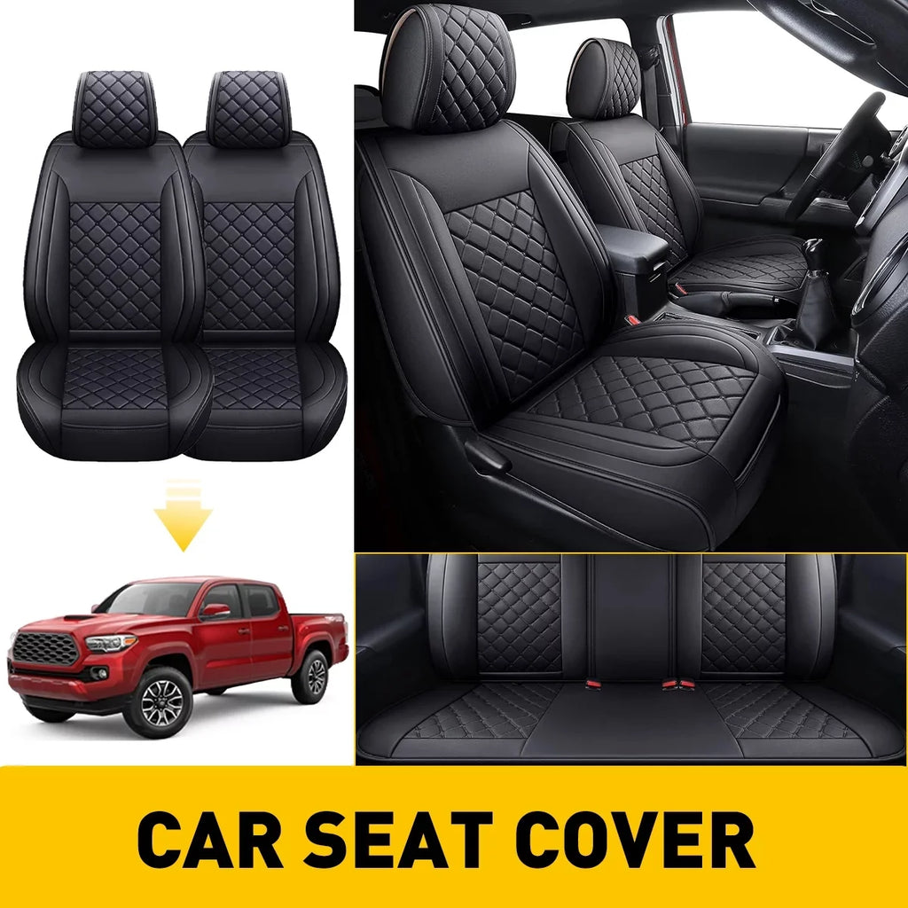 Black) Tacoma Waterproof Cab Crew Full (Full Toyota Covers With for Leather Fit Car 2007-2023 Seat Set, Set