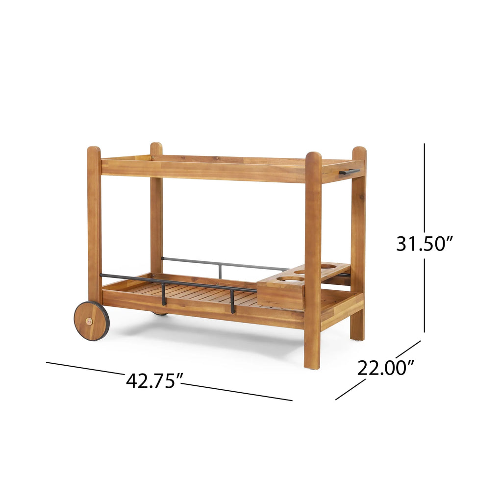 and Bottle with Bar Cart Bonneau GDF Studio 2 Holders, Teak Acacia Tiered Outdoor Black Wood