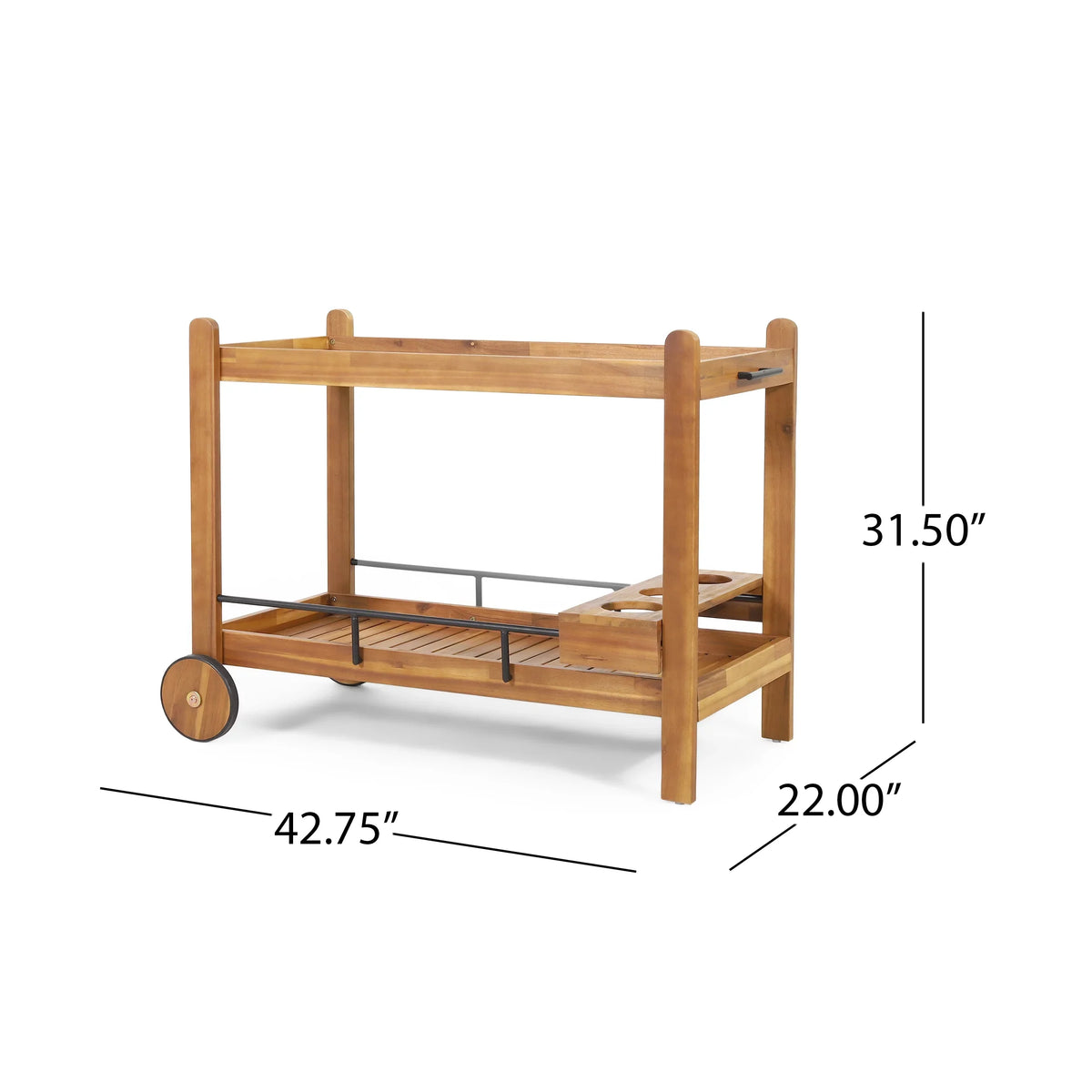 and Bottle with Bar Cart Bonneau GDF Studio 2 Holders, Teak Acacia Tiered Outdoor Black Wood
