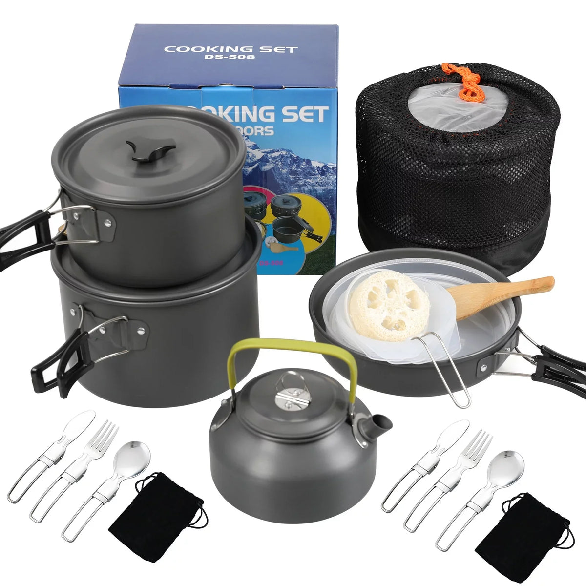 Pan Camping Cooking Aibecy Backpacking Pot Kettle and Cookware Mess Non-Stick and for Kit, with Set