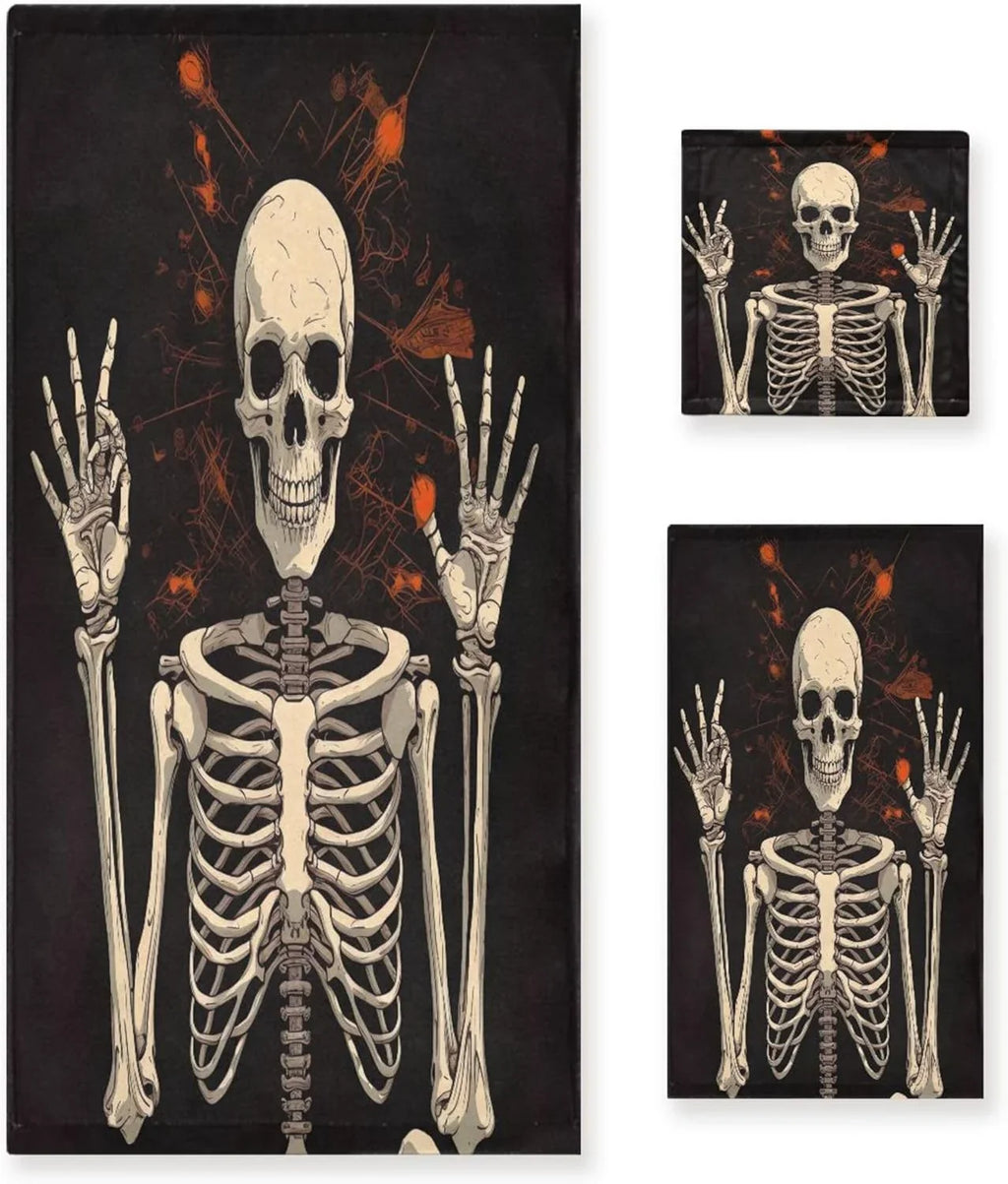 Gift 3-Piece Decorative Skeleton Washcloth Towels Soft Hotel Towel Pool Gym Beach Washcloth Absorbent Towel Bath Bathroom Hand Swimming Bathroom Towel Halloween Coolnut for Set