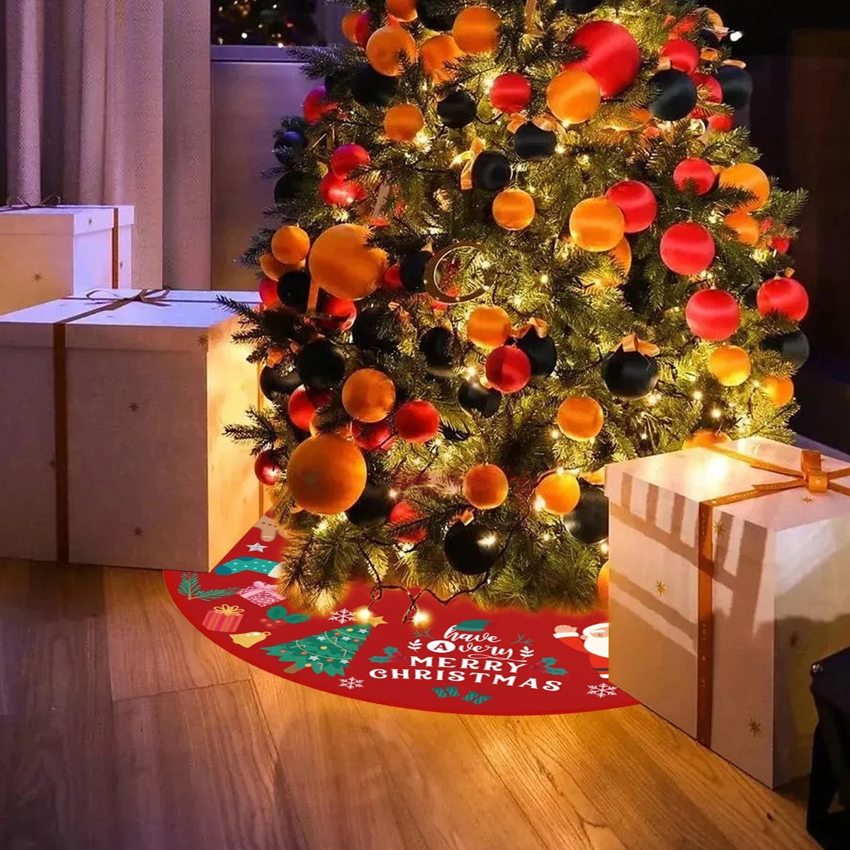 Tree Outdoor 36 Pattern Christmas Tree Ornaments Plush Soft Christmas and Party Indoor Tree Mat for Skirt Holiday Gold Red Skirt with Decorations Inches Snow
