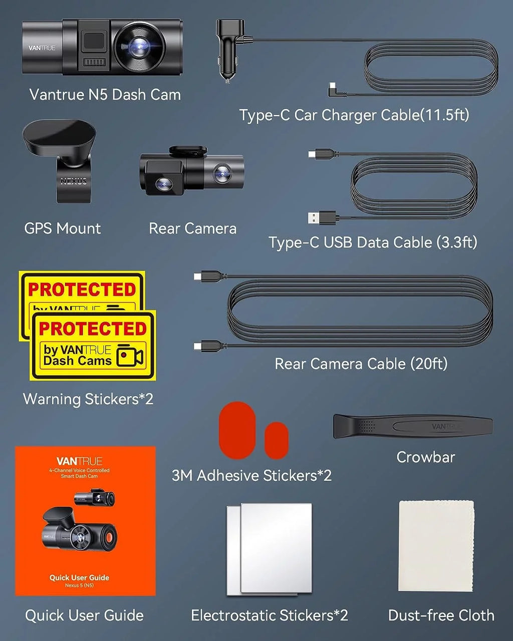 Voice (Memory Support GPS | Dashcam 4 Vantrue | WiFi 512GB Not Channel Control Included) | N5 | Card