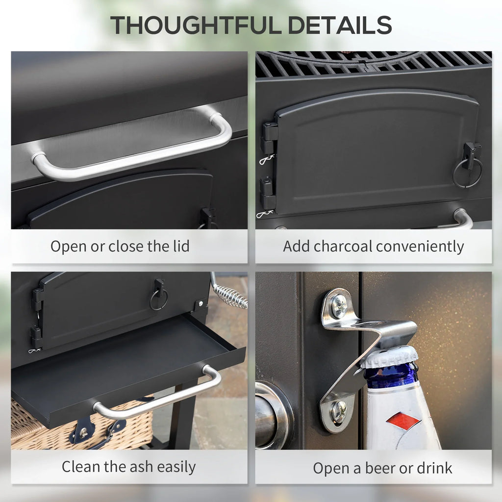 with Wheels & Charcoal Portable Bottle Folding Thermometer, CoSoTower Grill, Camping, Outdoor Shelves, Adjustable Patio, Height, Opener Barbecue Picnic, for with Backyard, Black BBQ